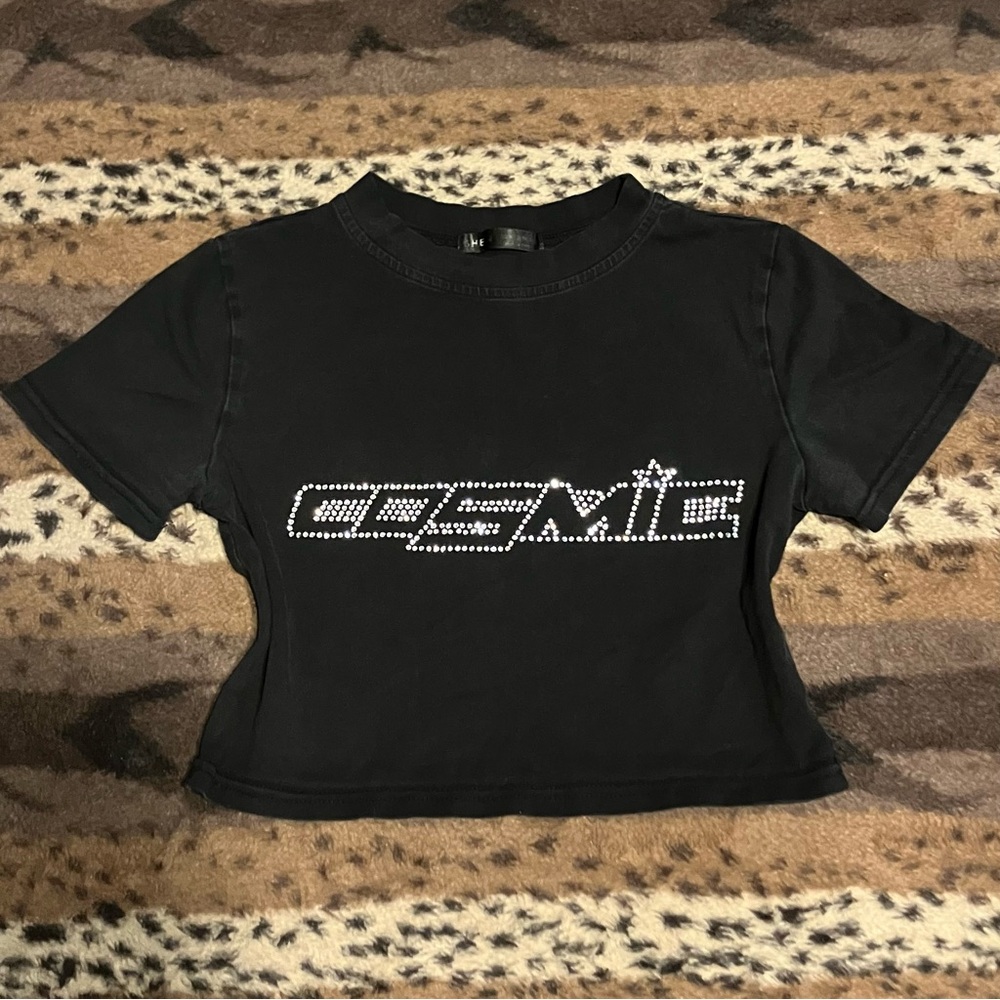 Y2K Black Bedazzled Crop Top (Small)
